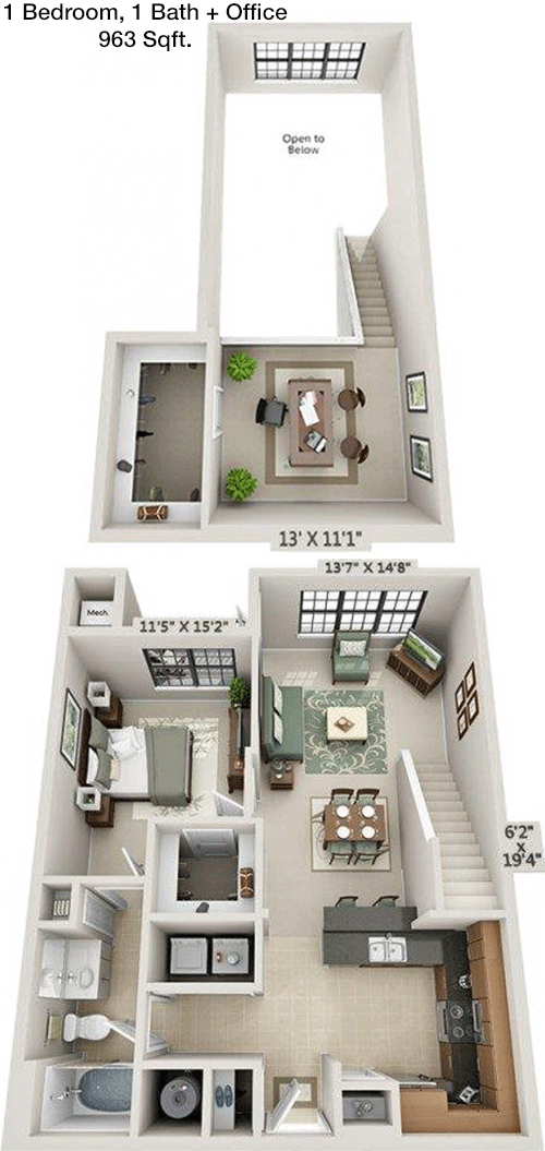 963 sq ft floorplan layout