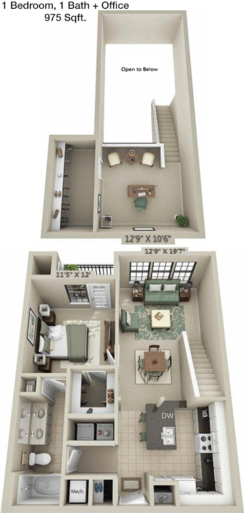 975 sq ft floorplan layout