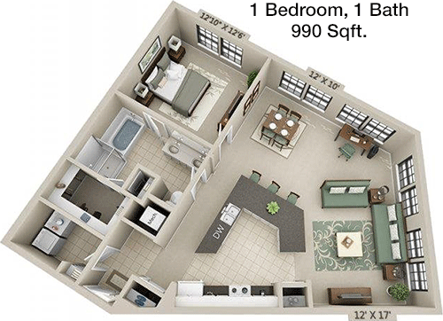 990 sq ft floorplan layout