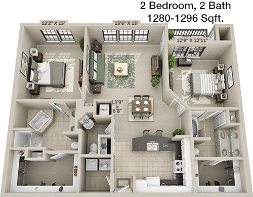 1,280 sq ft floorplan layout