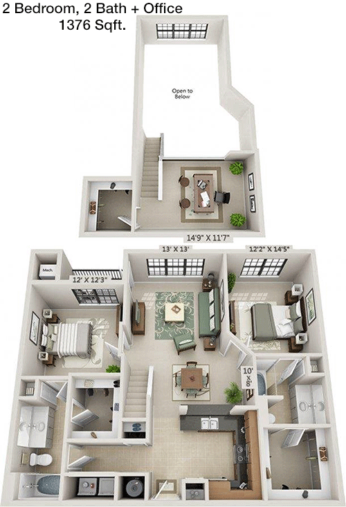 1,376 sq ft floorplan layout