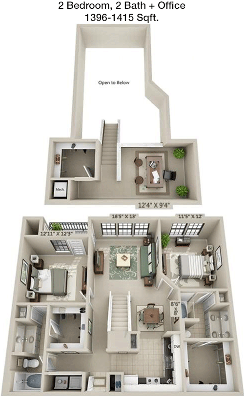 1,396 sq ft floorplan layout