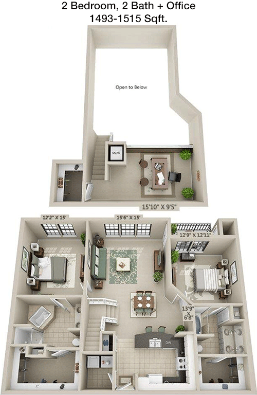 1,493 sq ft floorplan layout