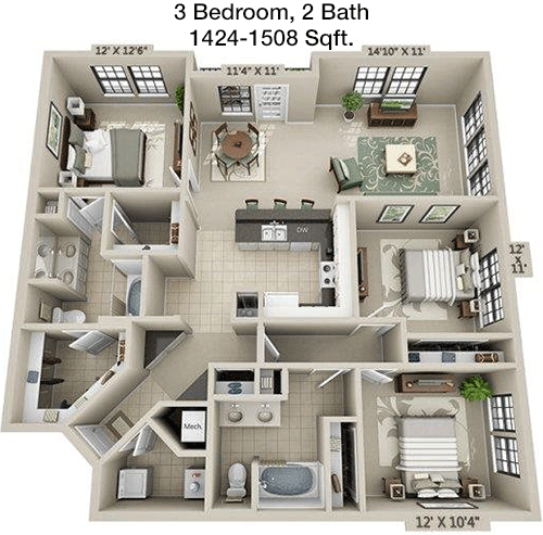 1,424 sq ft floorplan layout