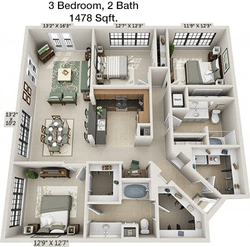 1,478 sq ft floorplan layout