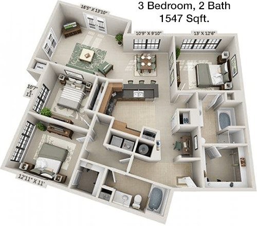 1,547 sq ft floorplan layout