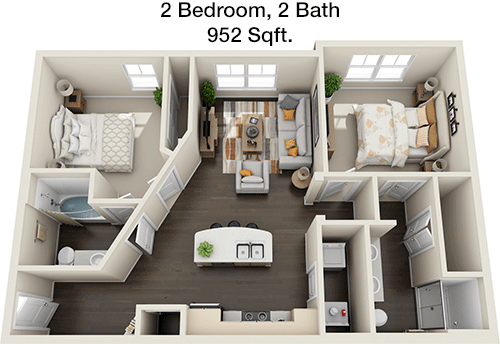 952 sq ft floorplan layout