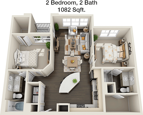 1,082 sq ft floorplan layout
