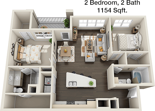1,154 sq ft floorplan layout