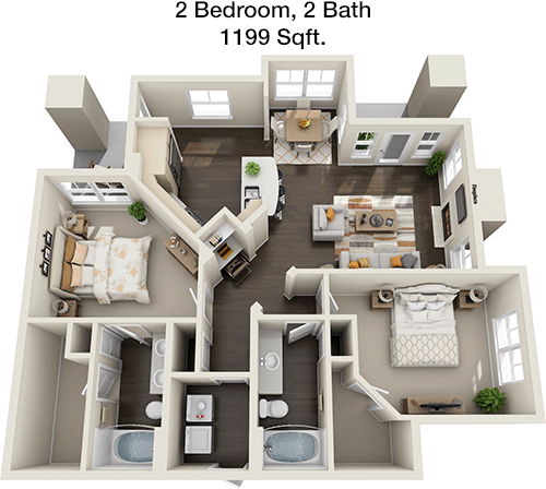 1,199 sq ft floorplan layout