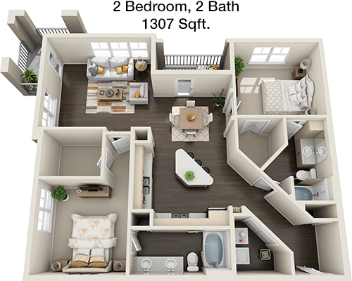 1,307 sq ft floorplan layout