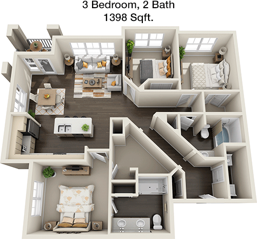 1,398 sq ft floorplan layout