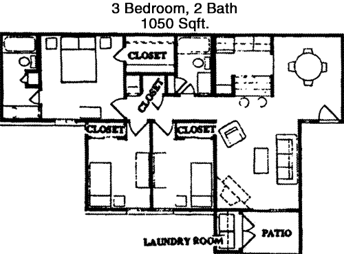 1,050 sq ft floorplan layout