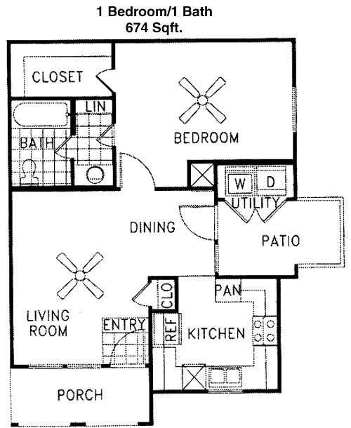 674 sq ft floorplan layout