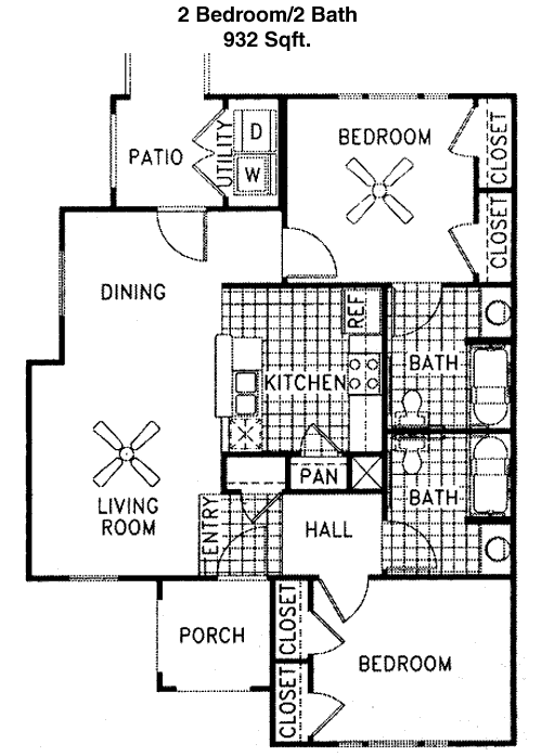 932 sq ft floorplan layout