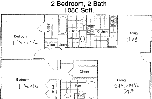 1,050 sq ft floorplan layout