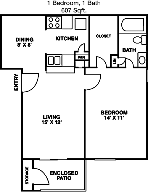 607 sq ft floorplan layout