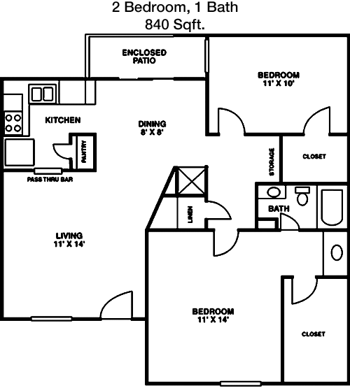 840 sq ft floorplan layout