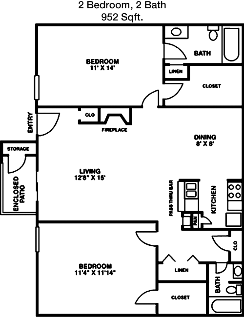 952 sq ft floorplan layout