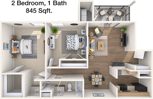 845 sq ft floorplan layout