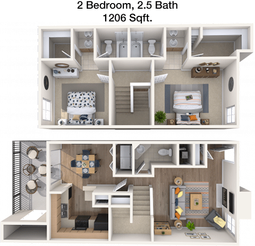 1,206 sq ft floorplan layout