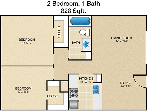 828 sq ft floorplan layout