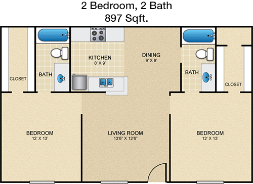 897 sq ft floorplan layout