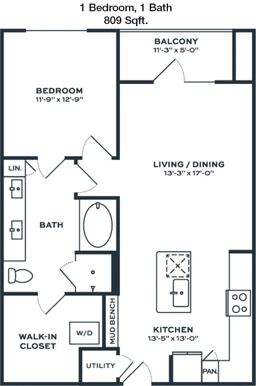 809 sq ft floorplan layout
