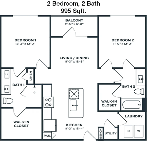 995 sq ft floorplan layout
