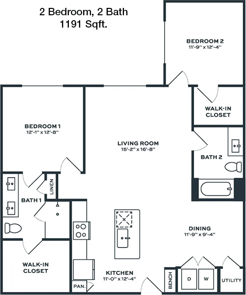 1,191 sq ft floorplan layout