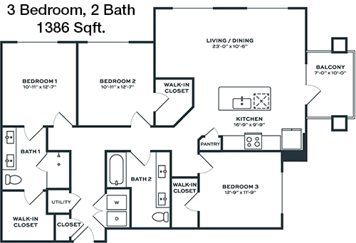 1,386 sq ft floorplan layout