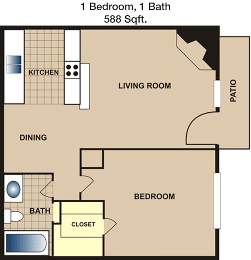 588 sq ft floorplan layout