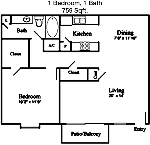 759 sq ft floorplan layout