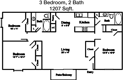 1,207 sq ft floorplan layout