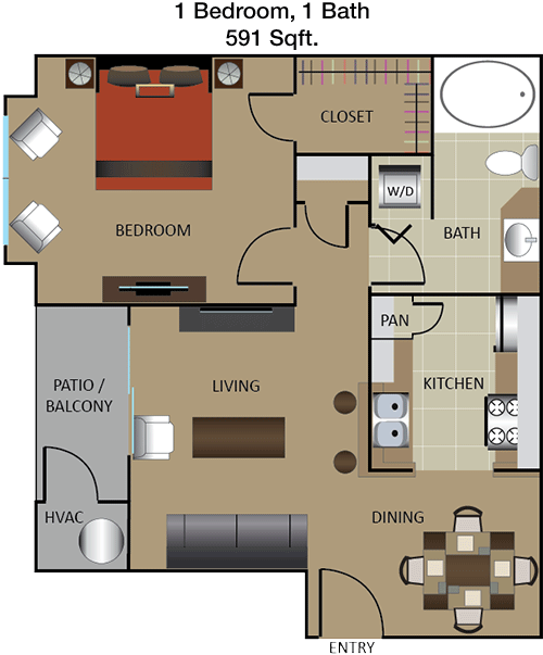 591 sq ft floorplan layout