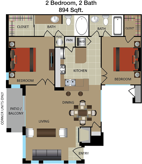 894 sq ft floorplan layout