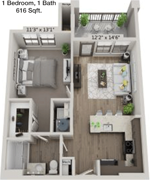 616 sq ft floorplan layout