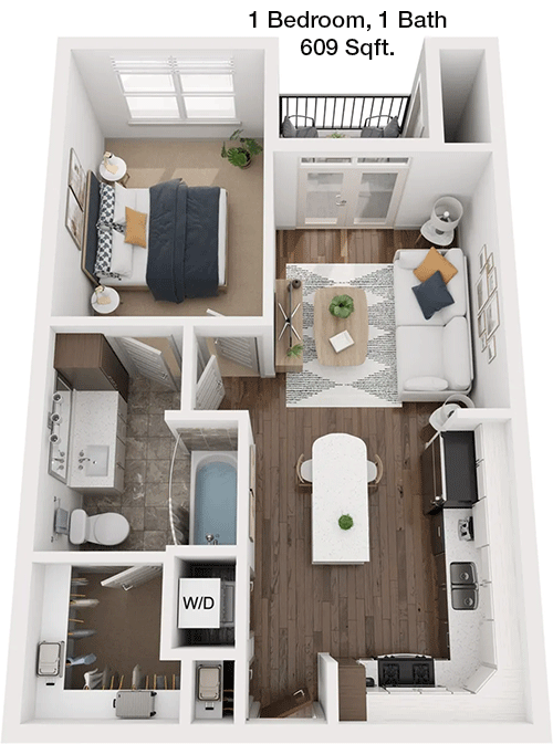 609 sq ft floorplan layout