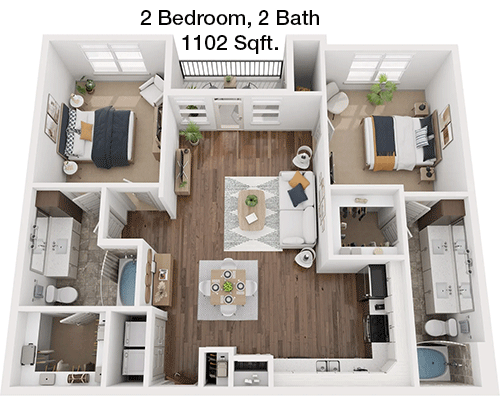 1,102 sq ft floorplan layout