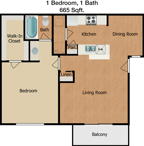 665 sq ft floorplan layout