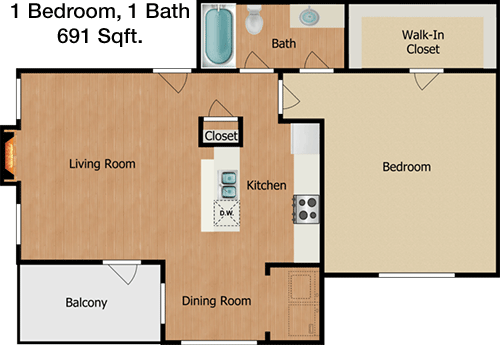 691 sq ft floorplan layout