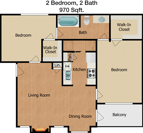 970 sq ft floorplan layout
