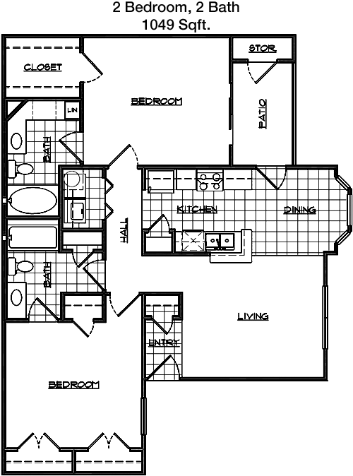 1,049 sq ft floorplan layout