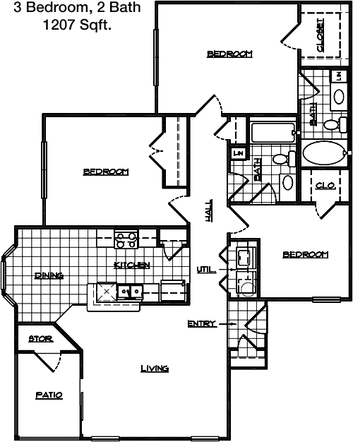 1,207 sq ft floorplan layout