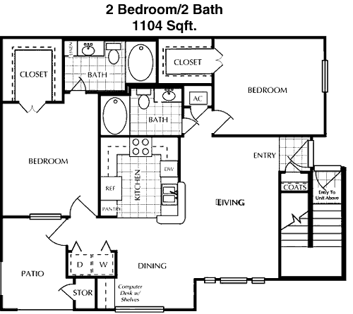 1,104 sq ft floorplan layout