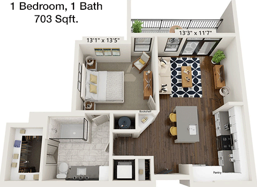 703 sq ft floorplan layout