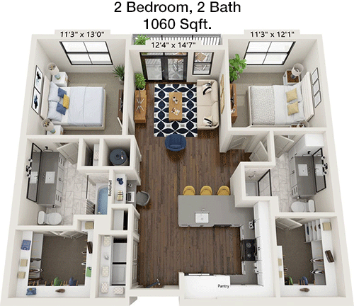 1,060 sq ft floorplan layout