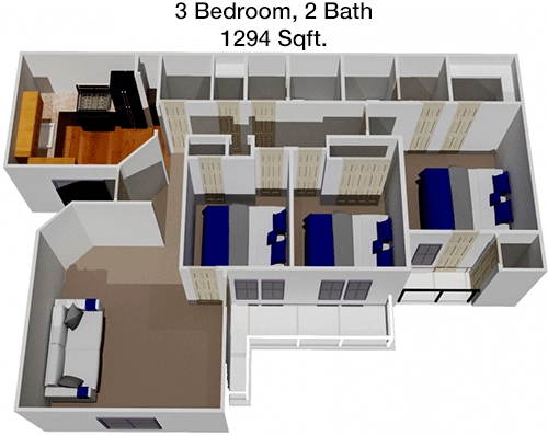 1,294 sq ft floorplan layout