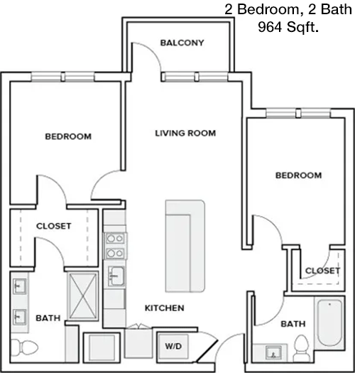 964 sq ft floorplan layout
