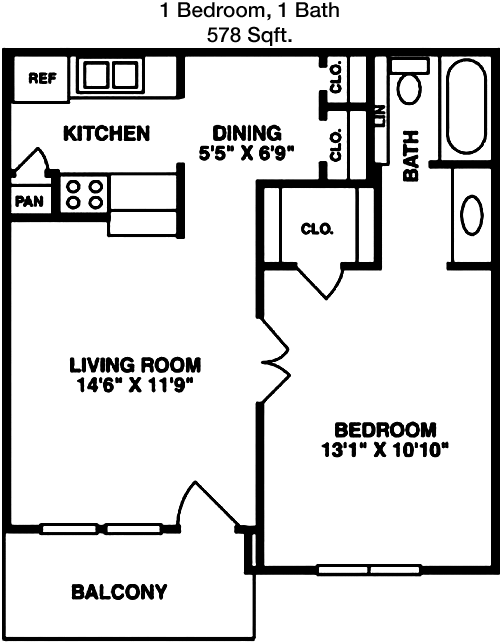 578 sq ft floorplan layout